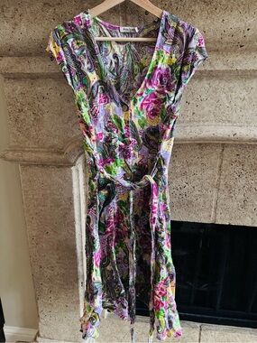 100% Italian Linen floral V-Neck midi Dress